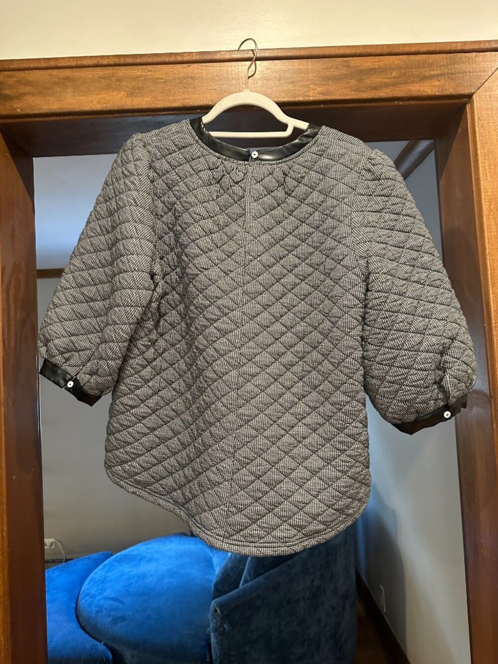 Voy Quilted Black & White Herringbone Print, Size L - Picture 3 of 4